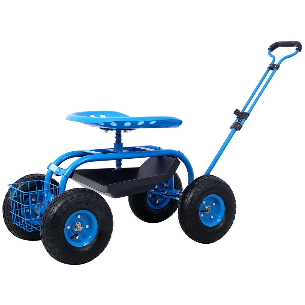 Rolling Garden Scooter Cart with 360° Swivel Seat and Tool Tray - Multiple Colors