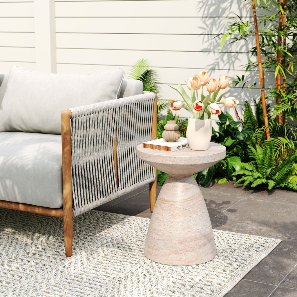 Travertine-Finish Concrete Side Table – Gray or Beige, view 6