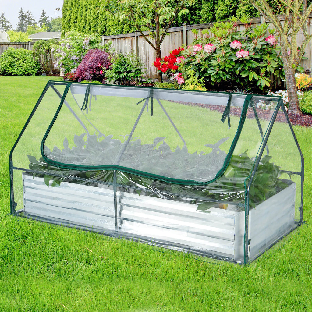 6 x 3 x 3 Feet Galvanized Raised Garden Bed with Greenhouse, view 2