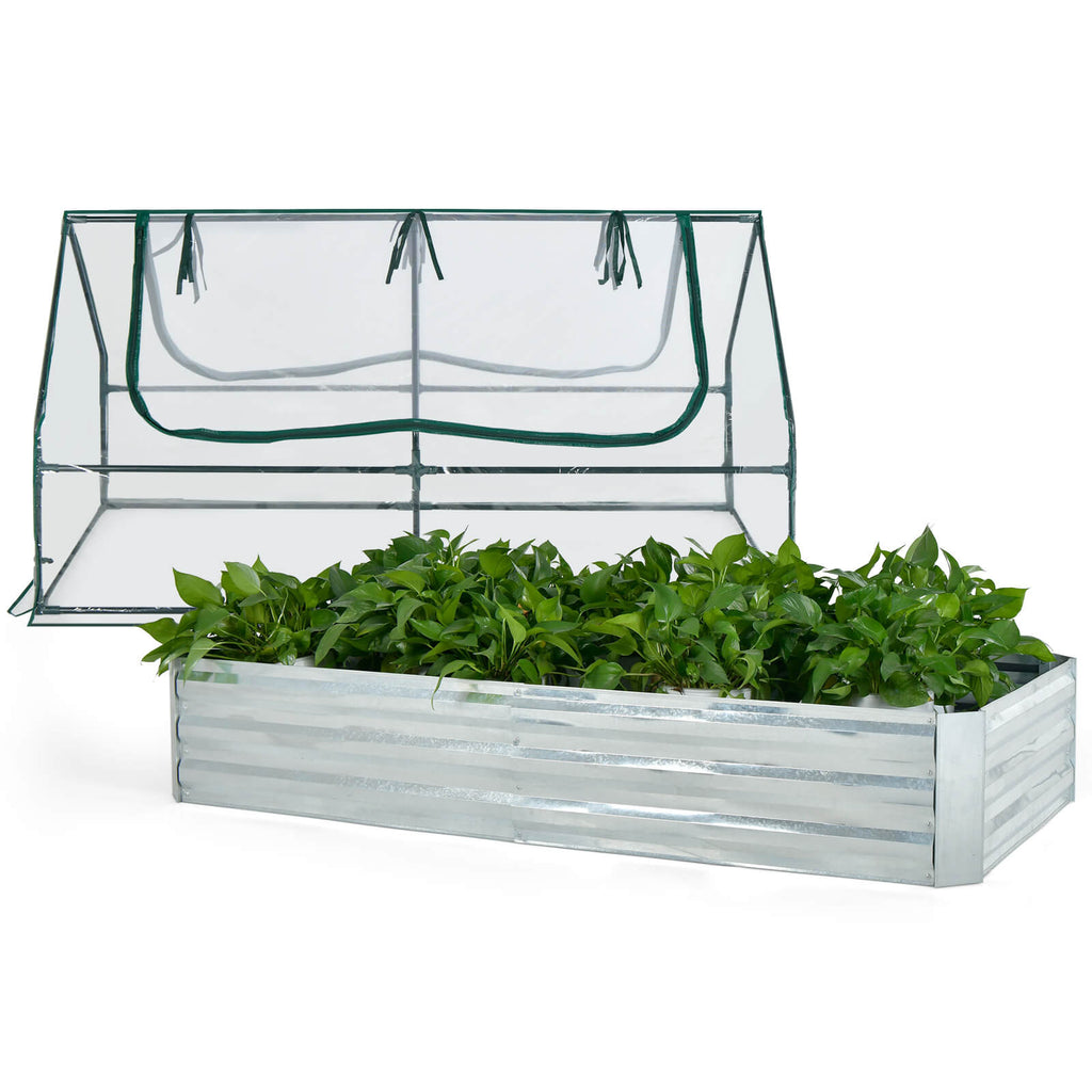 6 x 3 x 3 Feet Galvanized Raised Garden Bed with Greenhouse, view 8