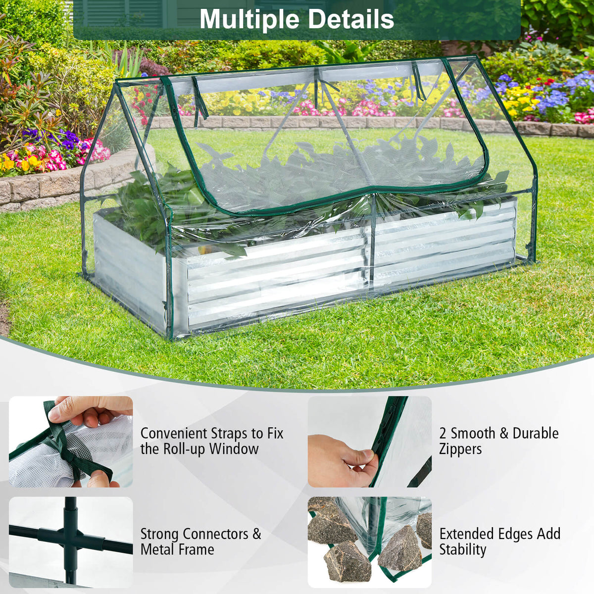 6 x 3 x 3 Feet Galvanized Raised Garden Bed with Greenhouse, view 14