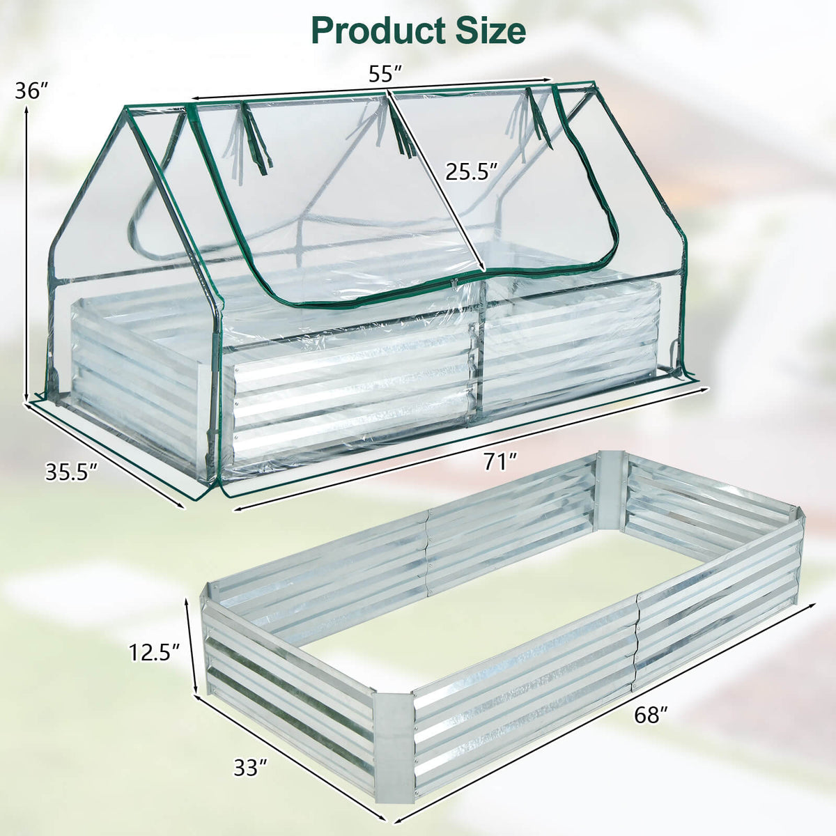 6 x 3 x 3 Feet Galvanized Raised Garden Bed with Greenhouse, view 10
