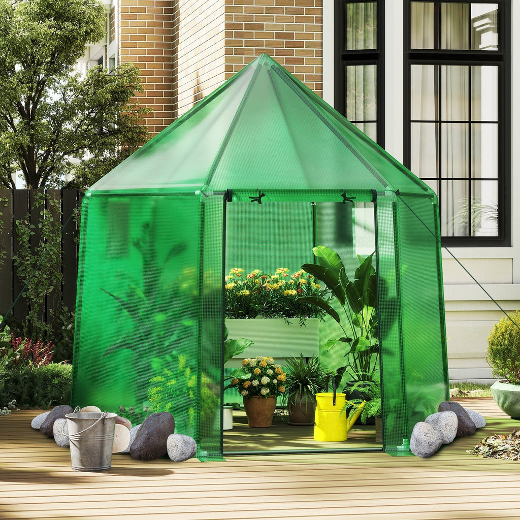 6.5 x 5.6 x 6.2 FT Mini Walk-in Greenhouse Portable Outdoor Warm House for Winter with PE Cover-Green, view 2