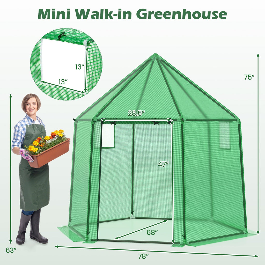 6.5 x 5.6 x 6.2 FT Mini Walk-in Greenhouse Portable Outdoor Warm House for Winter with PE Cover-Green, view 4