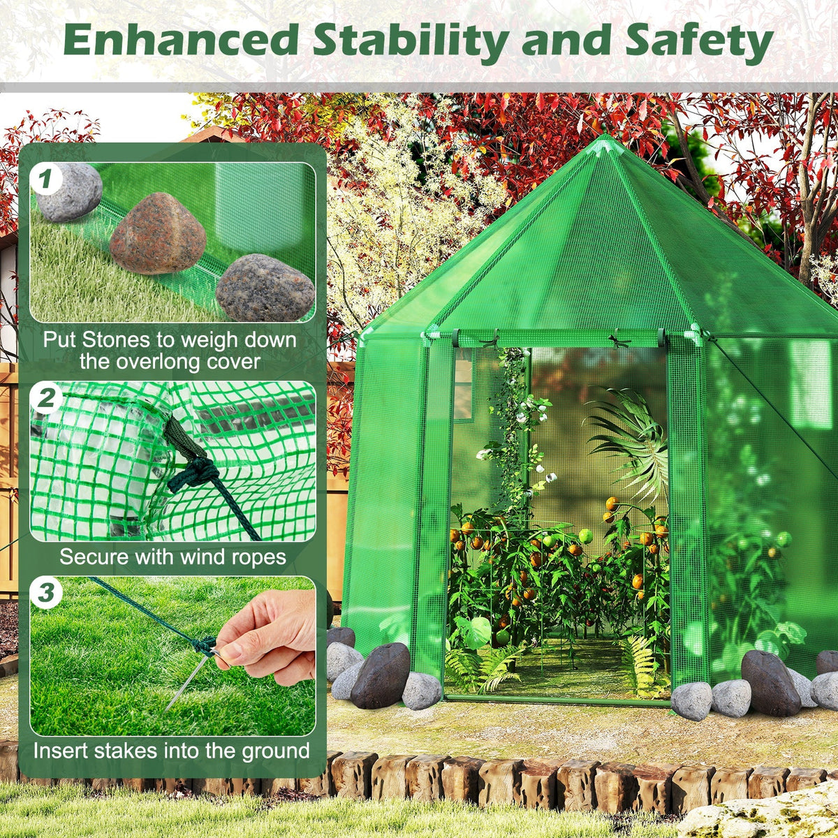 6.5 x 5.6 x 6.2 FT Mini Walk-in Greenhouse Portable Outdoor Warm House for Winter with PE Cover-Green, view 7