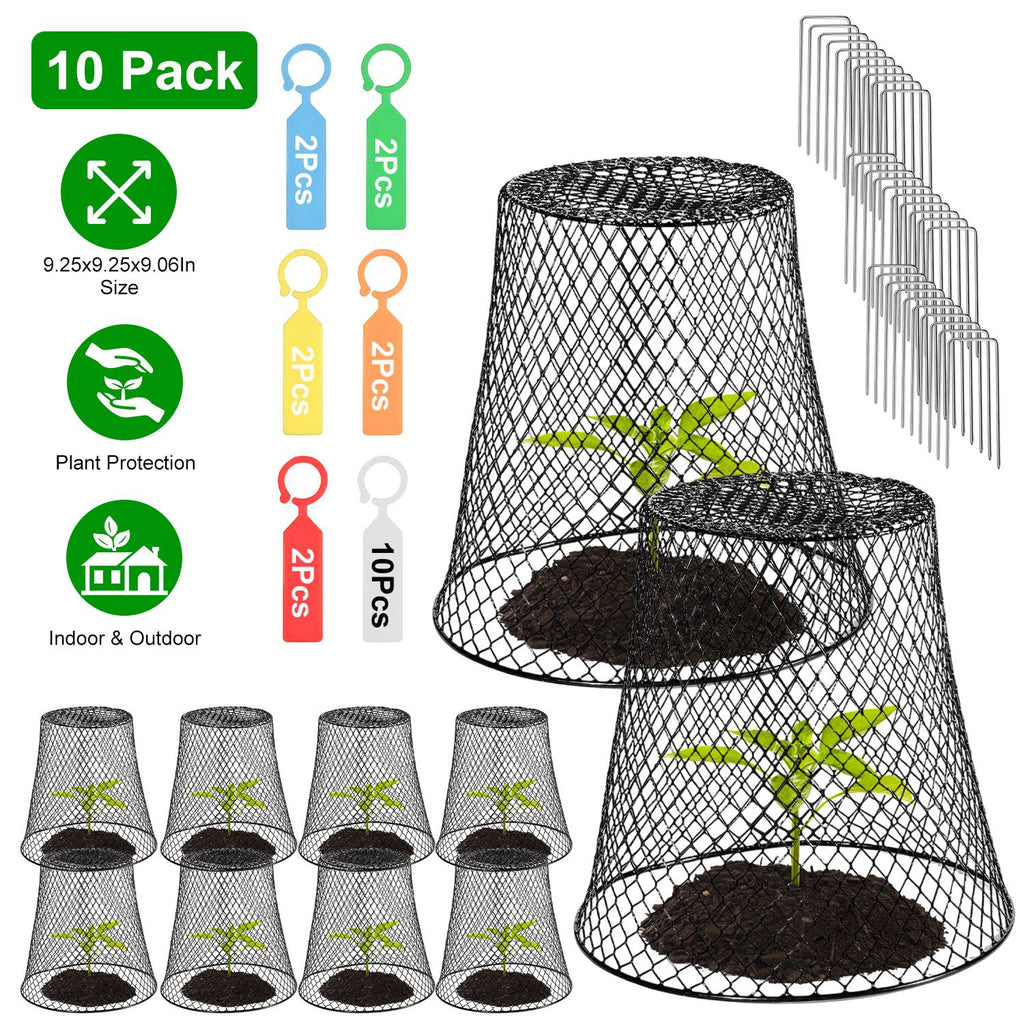 10Pack 9.25x9.25in Chicken Wire Cloches Plant Covers Metal Garden Cages Heavy Duty Plant Protectors with, view 3