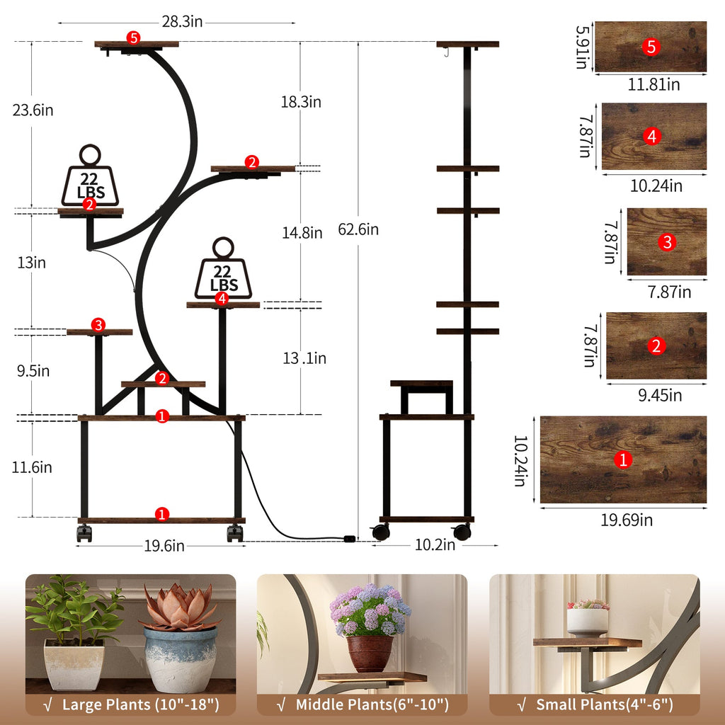 62" S-shaped plant stand with grow lights, view 3