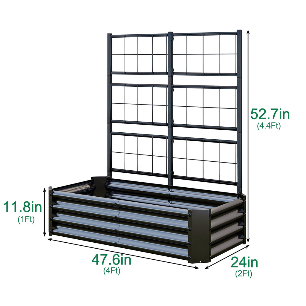 4x2x1FT Galvanized Raised Garden Bed with Arch Trellis – Black, view 9