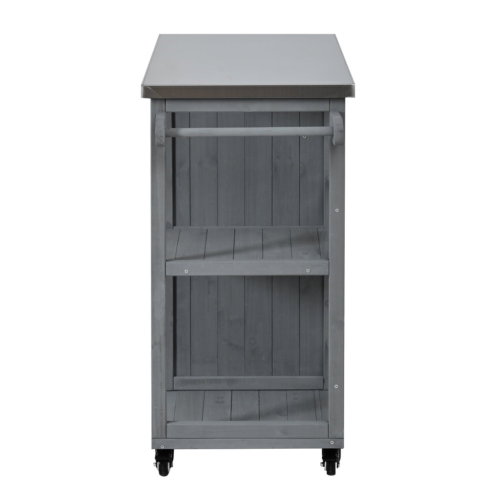 Outdoor Kitchen Island Fir Wood Prep Station with Stainless Steel Top, view 13