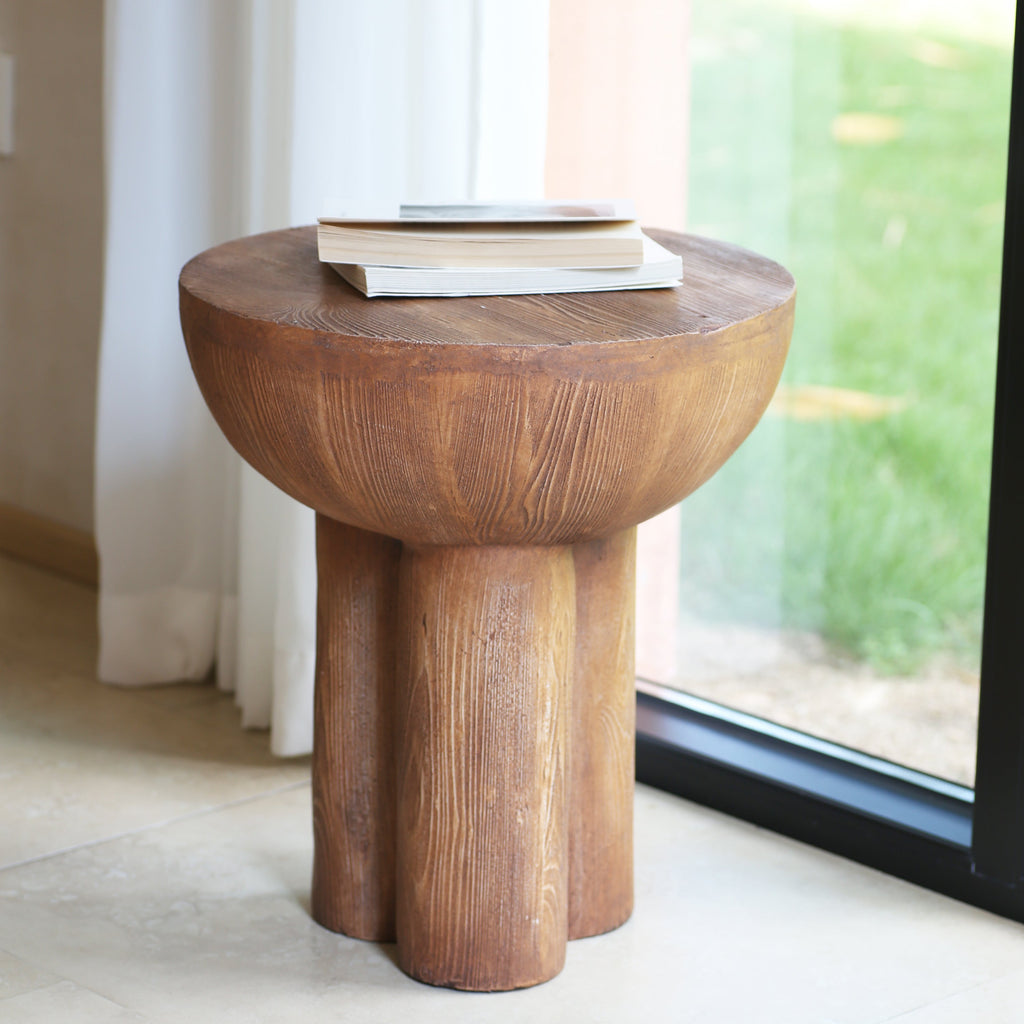 Iris Outdoor Patio Three-Legged Wood-Grain Side Table, view 3