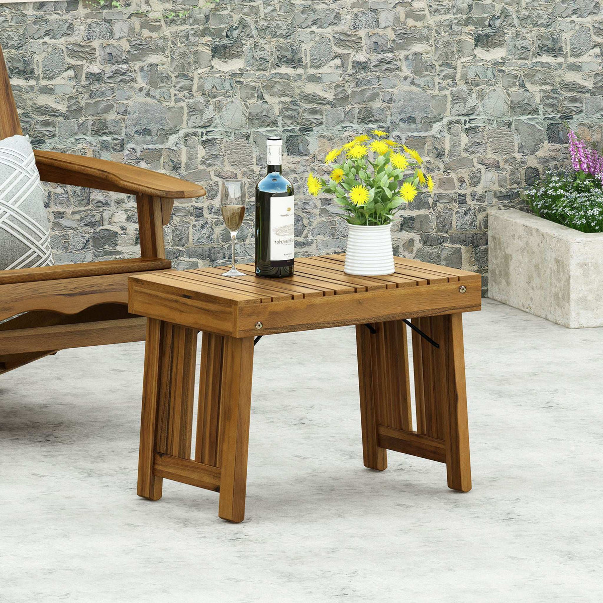 Temptation Outdoor Foldable Side Table With Slat Design, view 5