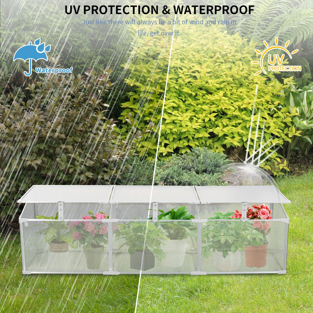 Polycarbonate Cold Frame Greenhouse with Openable Top - Silver, view 6