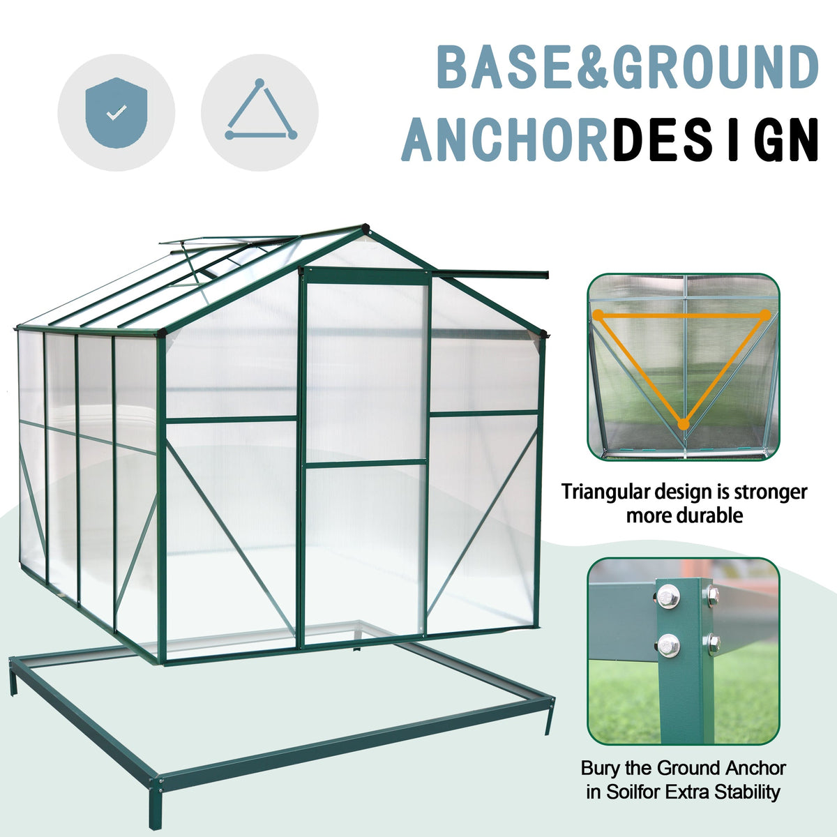 Polycarbonate Greenhouse - 6'x8' Heavy Duty Walk-in Plant Garden Greenhouse, view 5