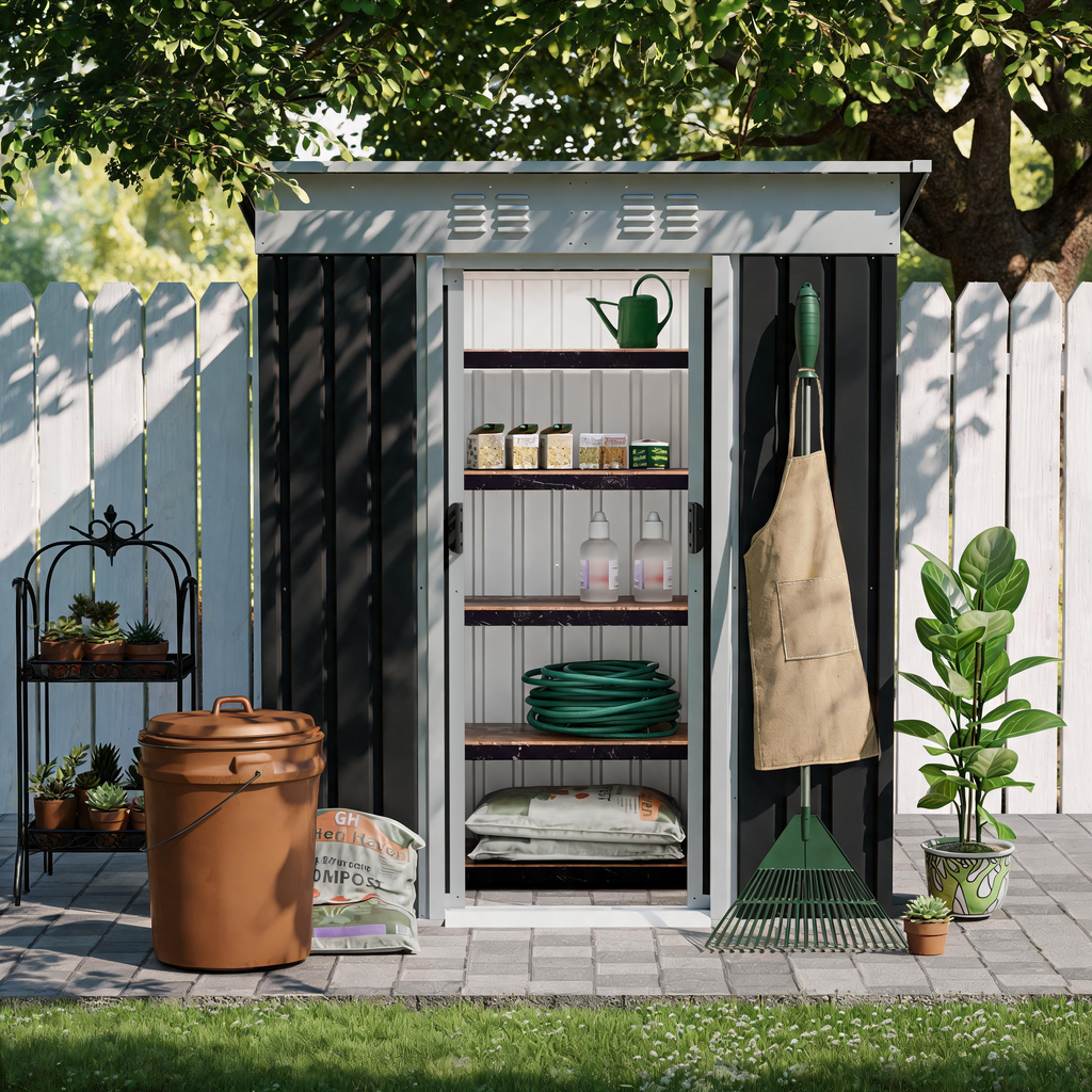 5x3 FT Metal Garden Shed with Sliding Door, view 2