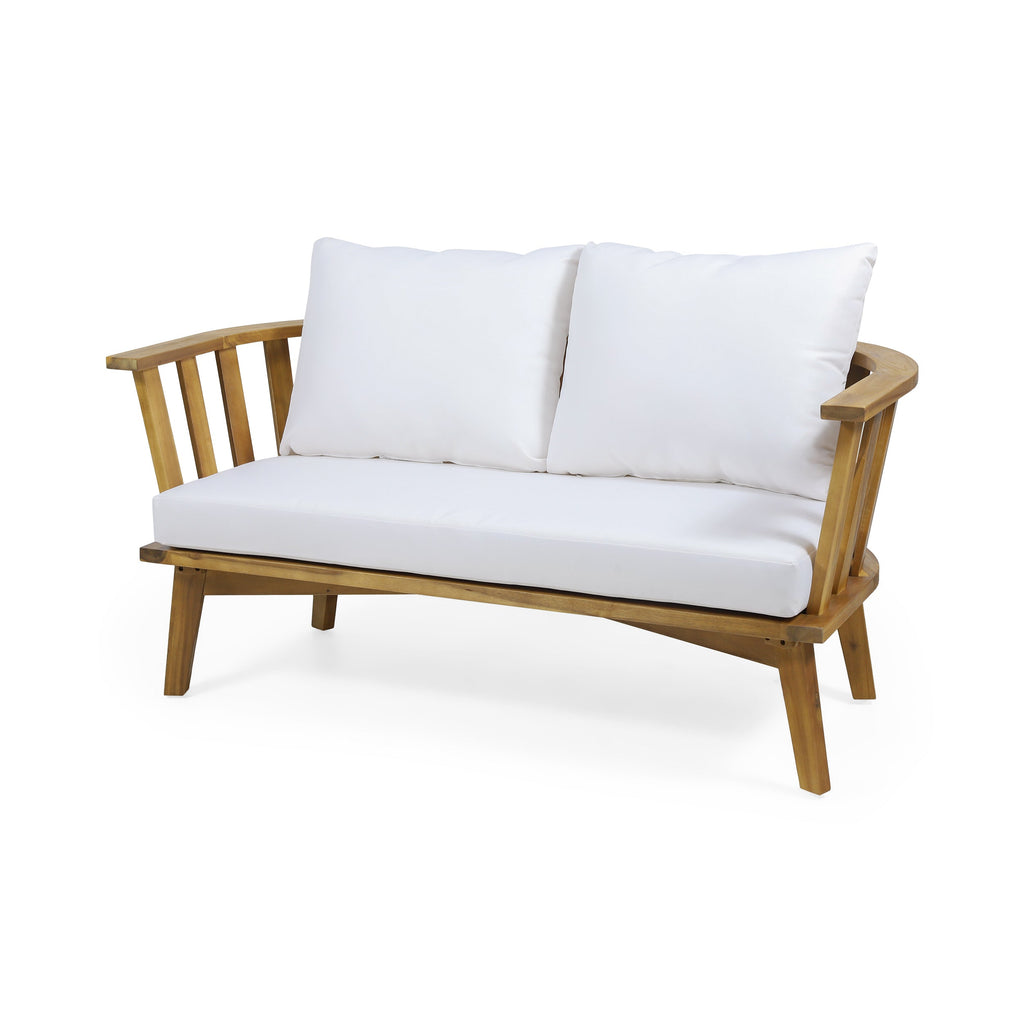 2-Person Outdoor Acacia Wood Patio Seating Group with Cushions and Coffee Table, view 6