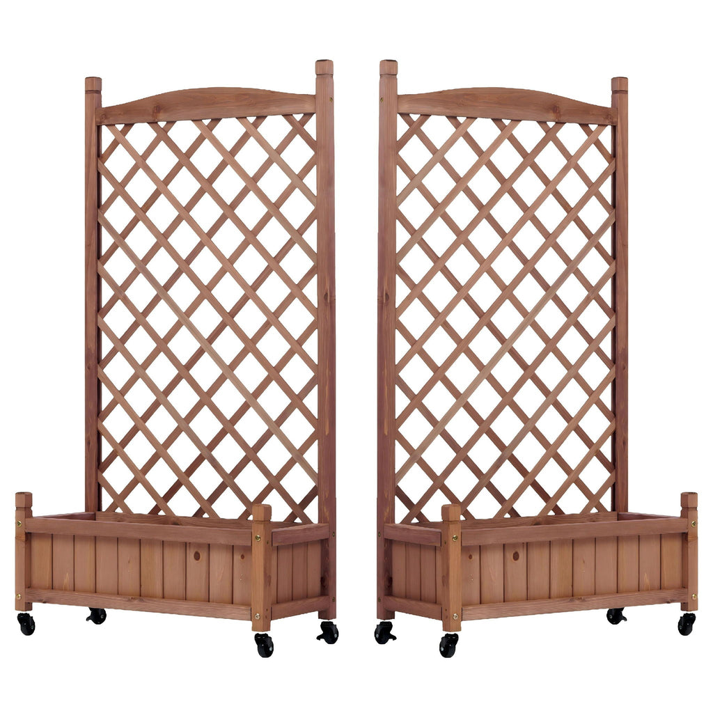 Raised Garden Bed With Trellis 2 Pack, Outdoor Planter Box & Plant Stand With Climbing Racks - Brown, view 6