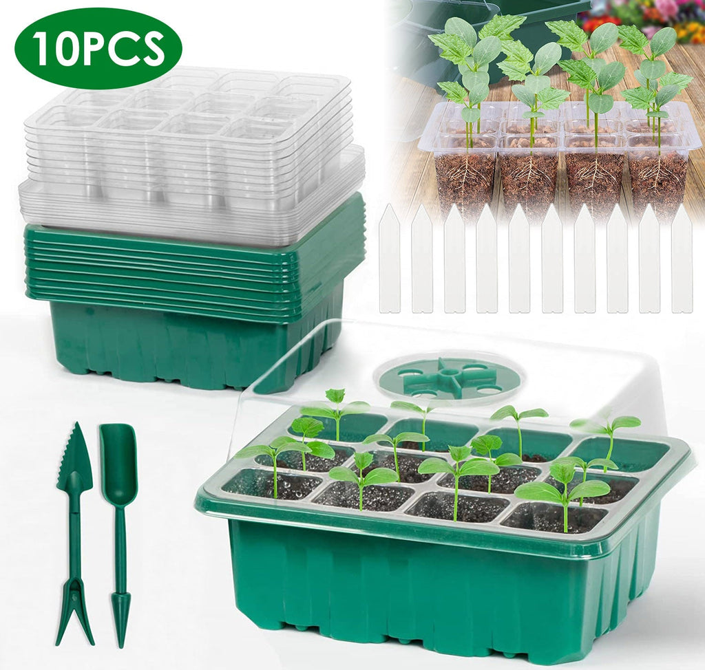 10Pcs Seed Starter Tray Kit Reusable Overall 120Cells Seeding Propagator Station Greenhouse Growing, view 2