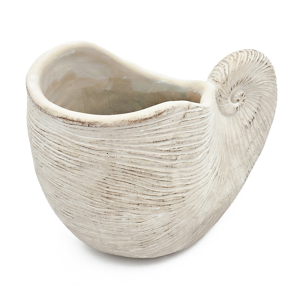11.5x6.7x7.7" Sand and Cement Nautilus Shell Planter with Textured Beige Finish, view 4