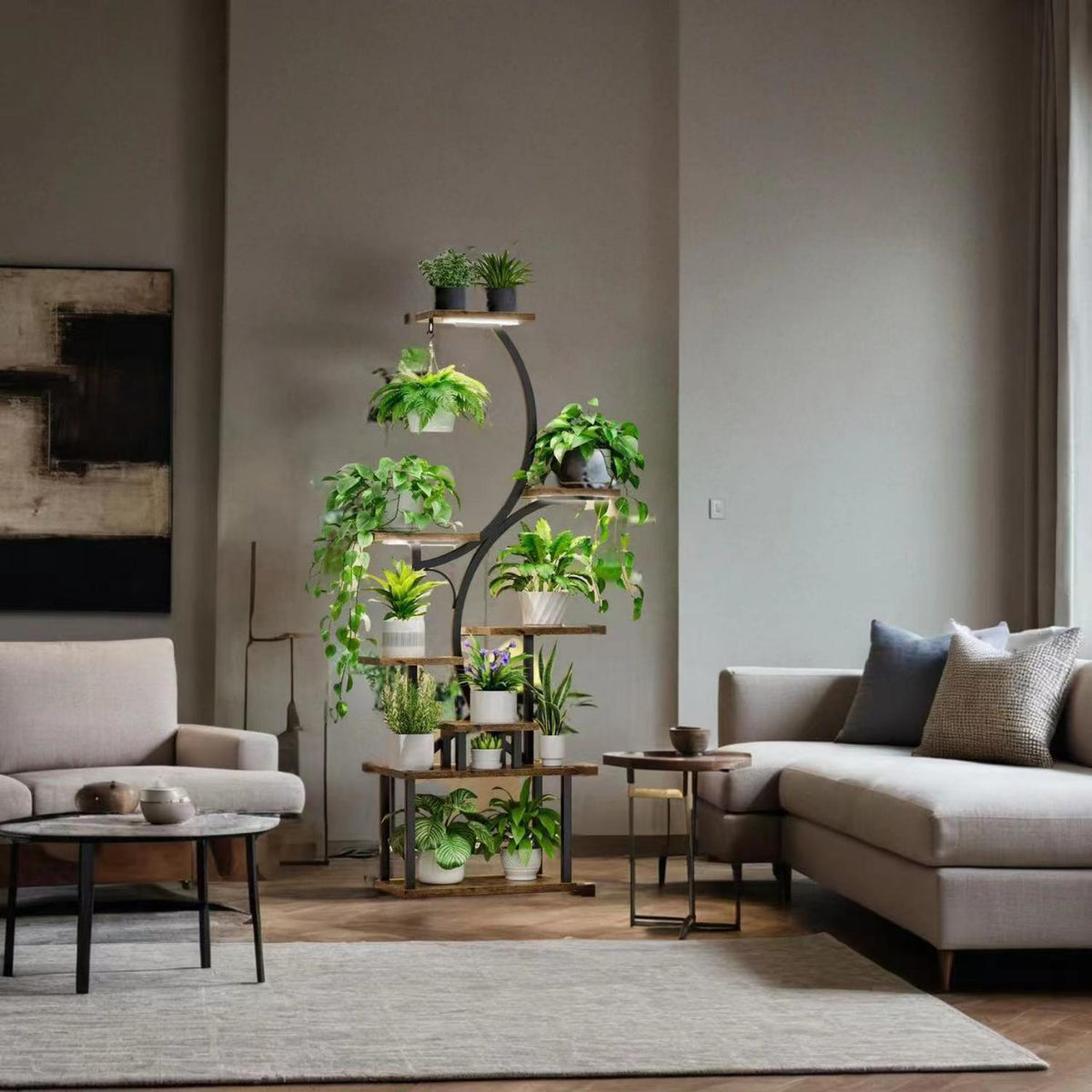 8-tier S-shaped plant stand with grow lights, view 3