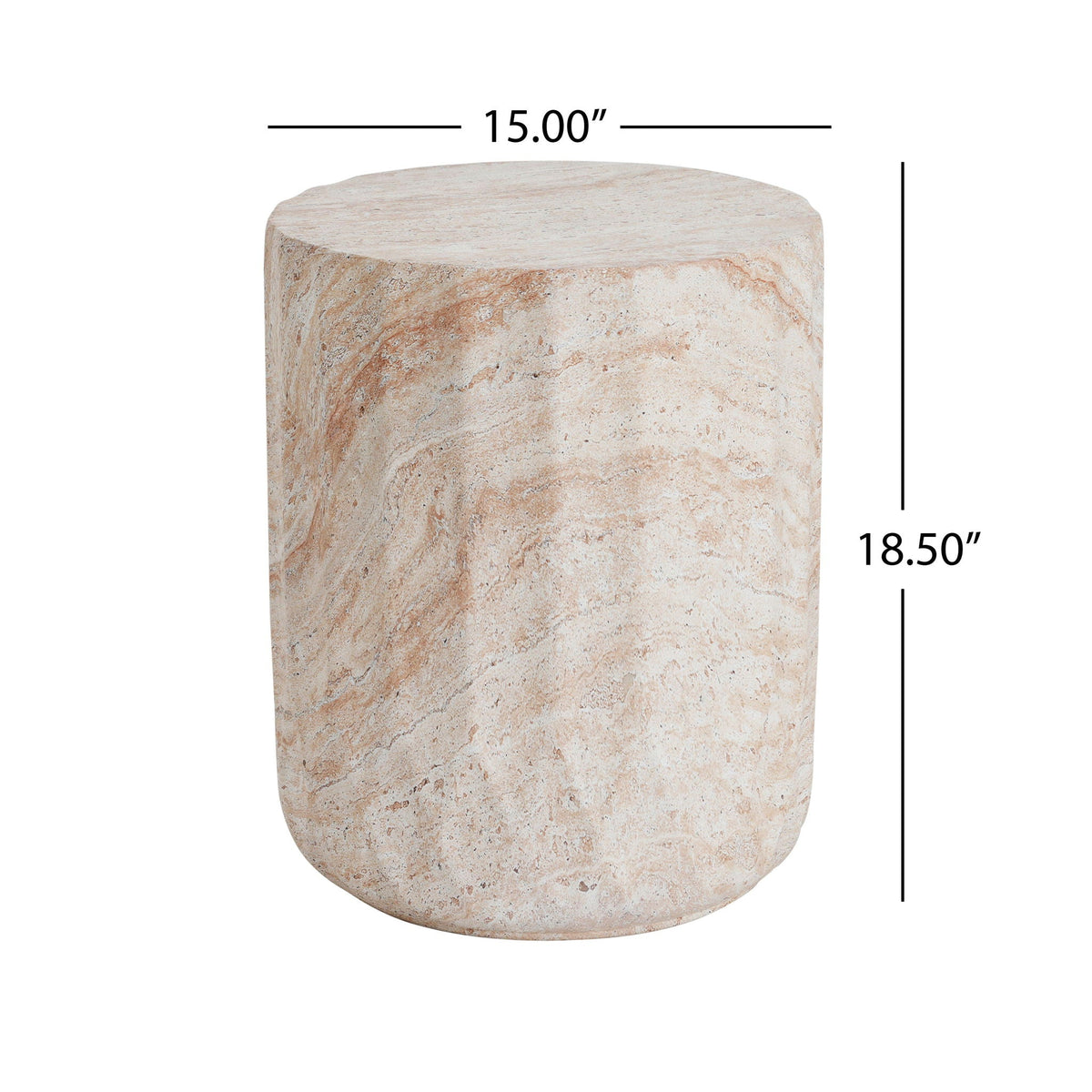 Outdoor / Indoor Lightweight Concrete Side Table, Cylinder Travertine Finish Accent Table - Beige, view 6