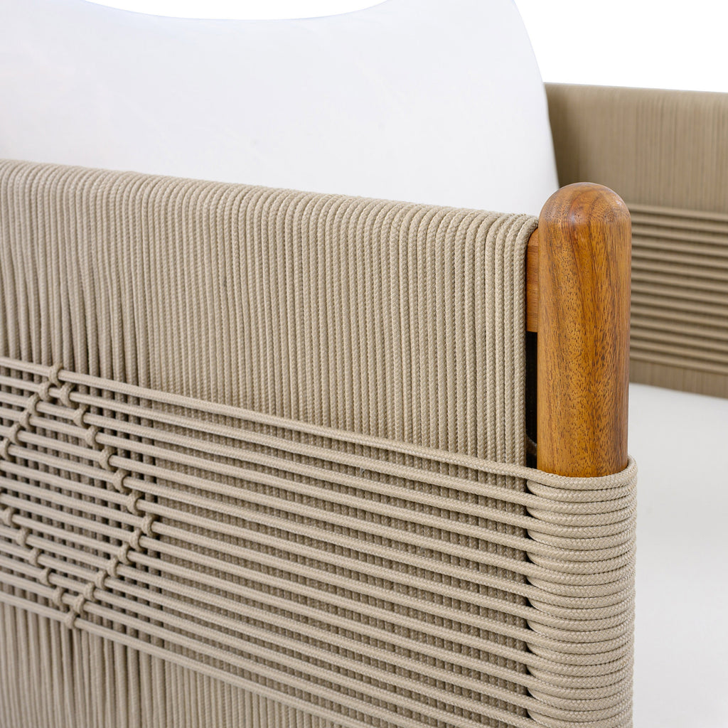 Outdoor Acacia Wood Club Chair with Diamond Rope Weave & Cushions, Teak Finish, view 9