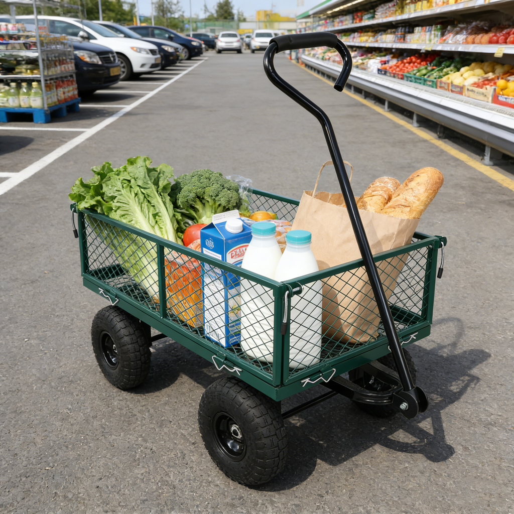 Green Metal Garden Cart with Heavy Duty Firewood Transport, view 7