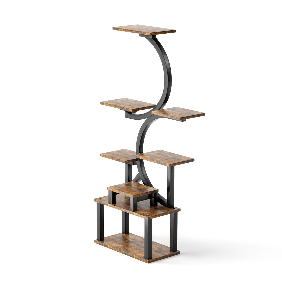 8-tier plant stand with 5 grow lights, rustic brown