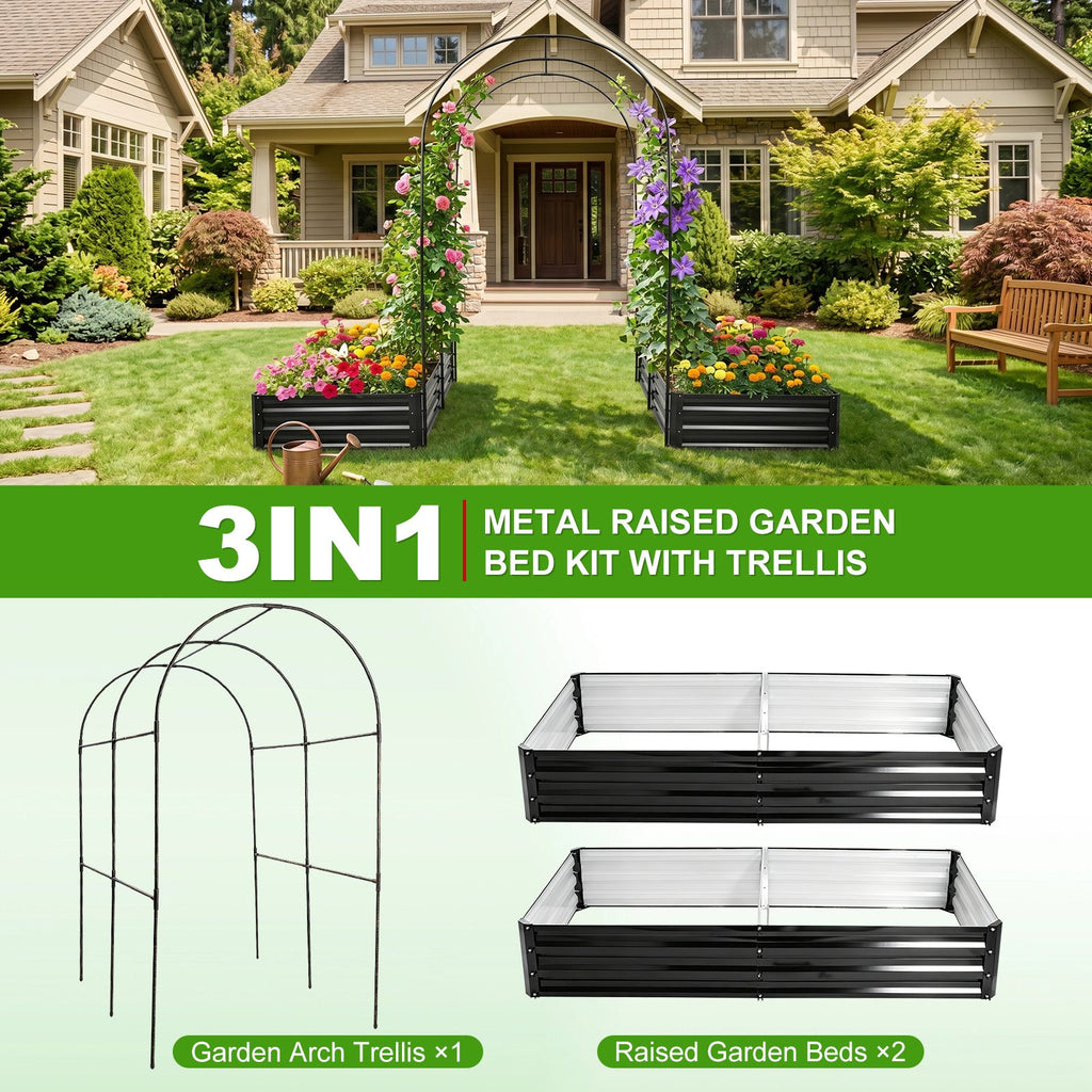 Raised Garden Bed with Arch Trellis, 2 Pack Metal Planter Boxes, view 2