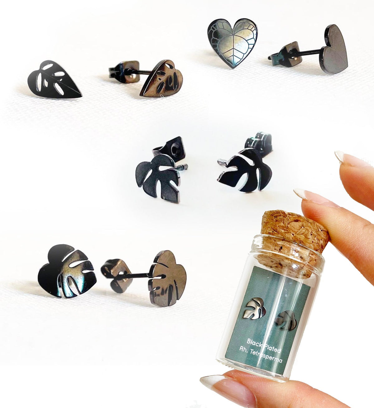 Custom Etched Propagation Stand + 3 Set Tiny Houseplant Earring Studs, view 7