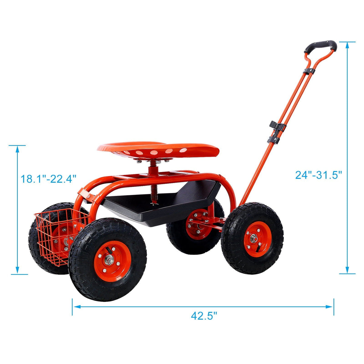 Rolling Garden Scooter Cart with 360° Swivel Seat and Tool Tray - Multiple Colors, view 5