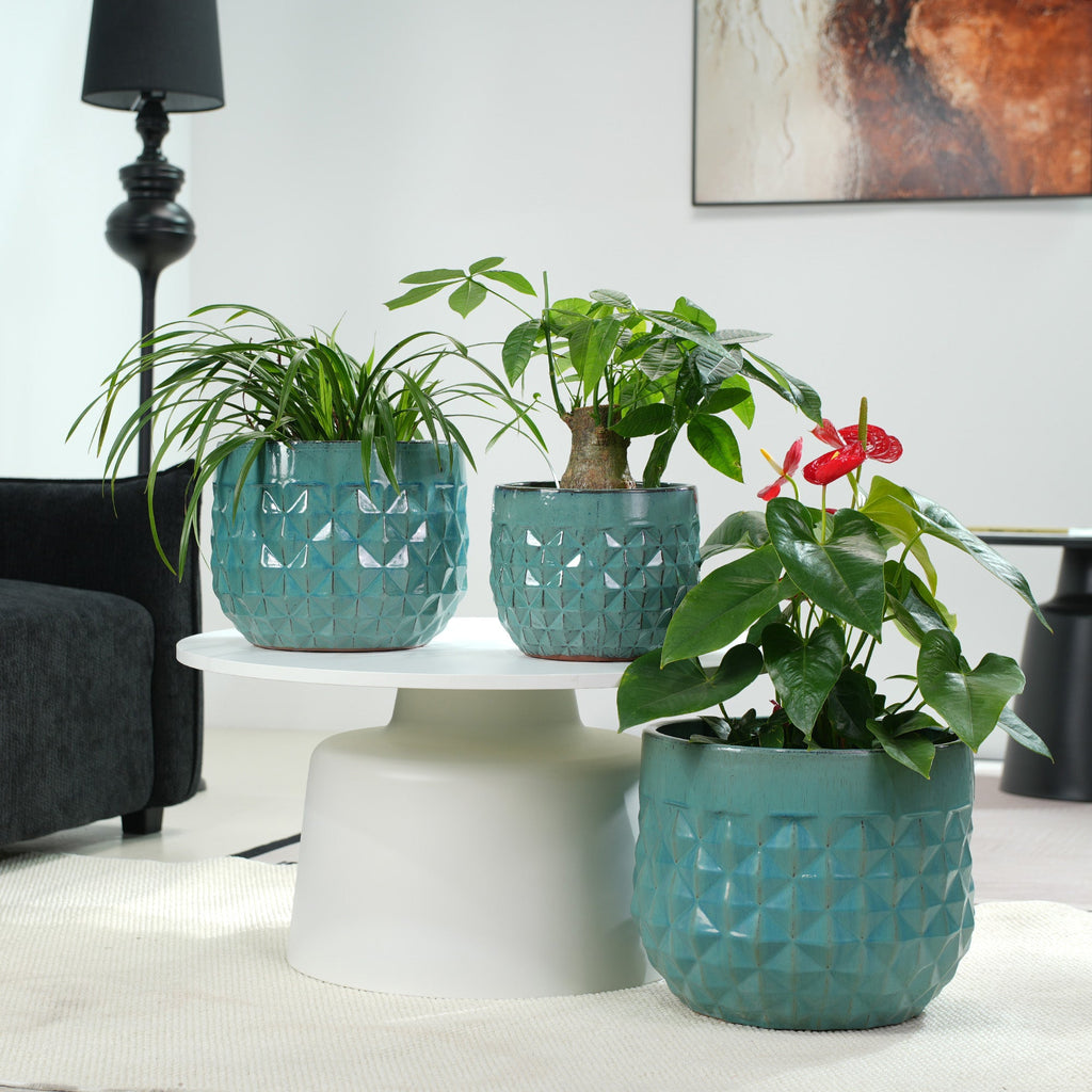 Handmade Ceramic Planter Pots Set of 3, Vintage Turquoise, view 2