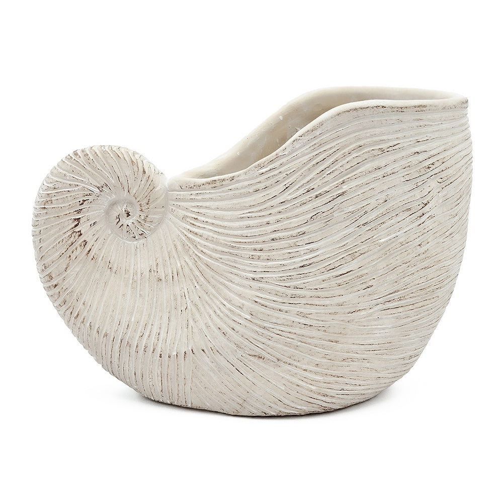 11.5x6.7x7.7" Sand and Cement Nautilus Shell Planter with Textured Beige Finish, view 6