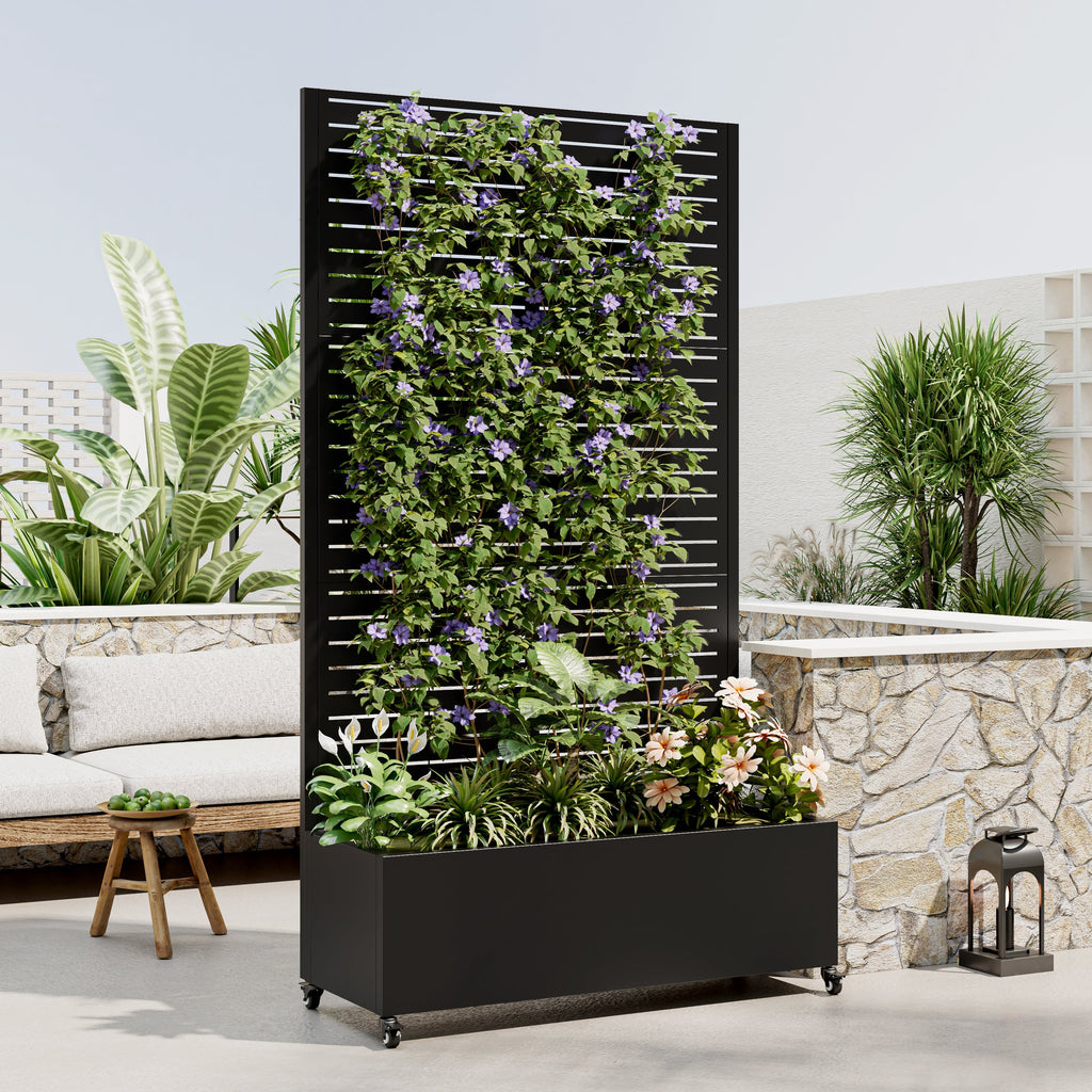 Raised Garden Bed with Trellis & Privacy Screen – 73" Metal Planter