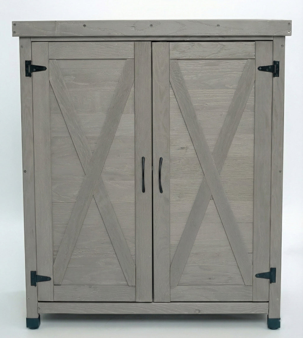 Potting Bench with Storage Cabinet and Metal Table Top, view 9