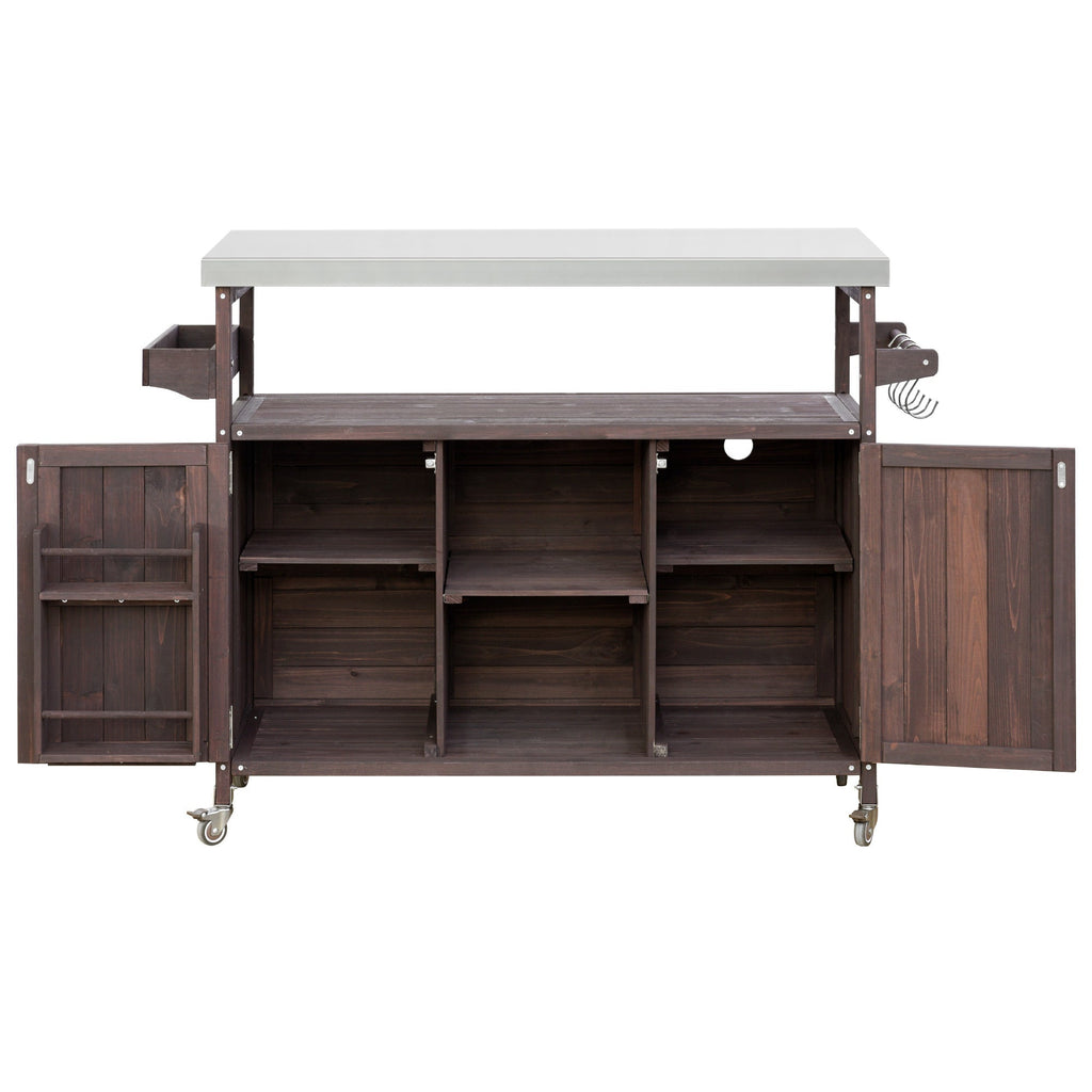 K&K Rolling Bar Cart & Storage Cabinet – FSC-Certified Fir Wood, view 15