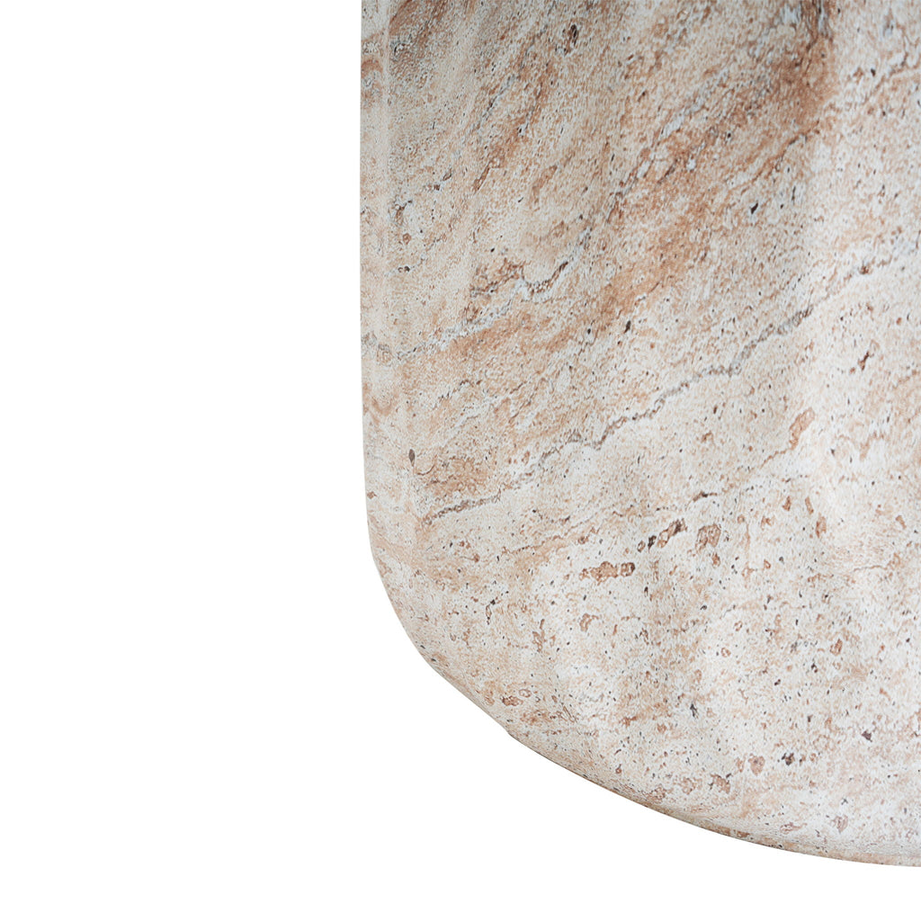 Outdoor / Indoor Lightweight Concrete Side Table, Cylinder Travertine Finish Accent Table - Beige, view 7