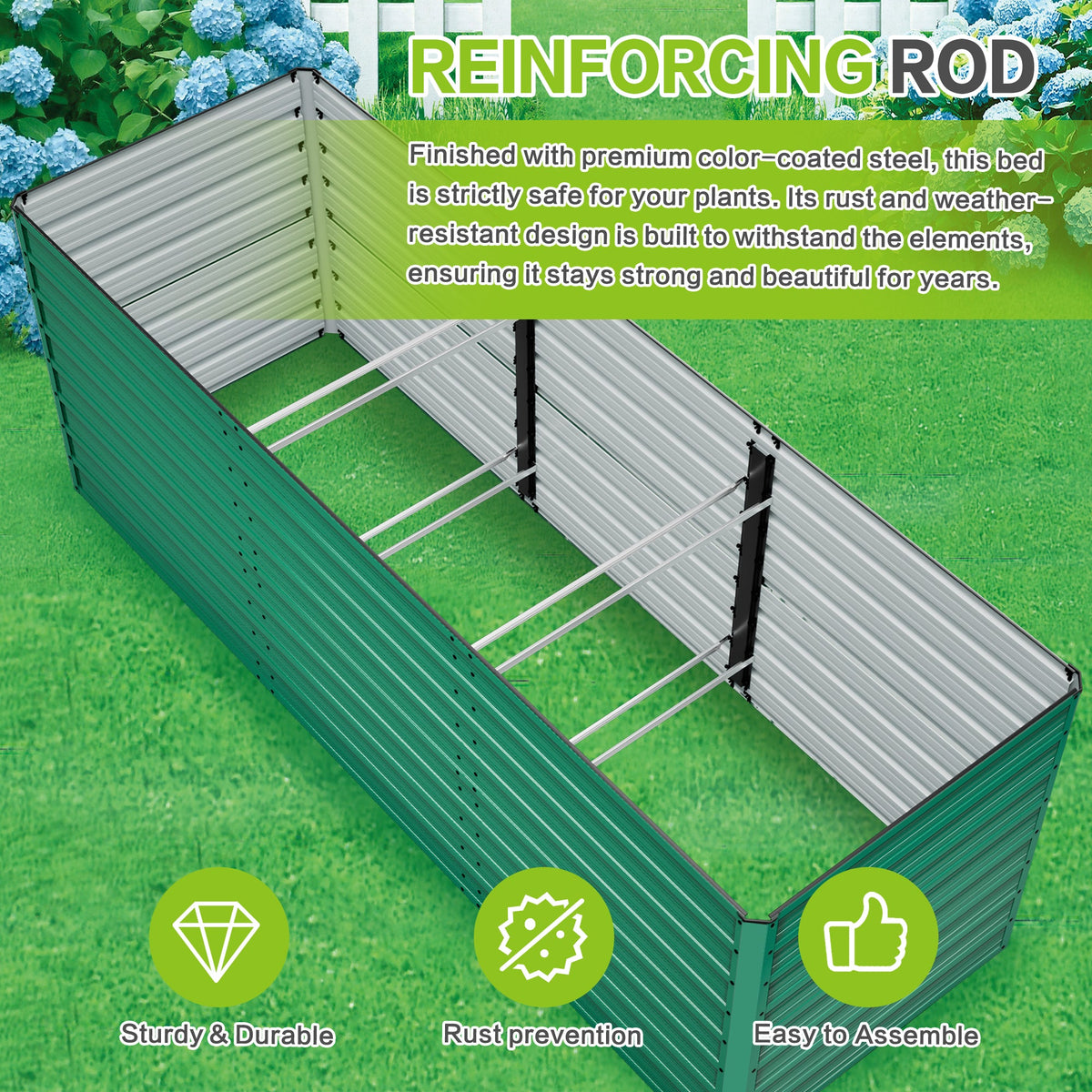 2-Pack 93.7" x 31.5" x 32.3" Raised Garden Bed with Ergonomic No-Bend Design, view 6