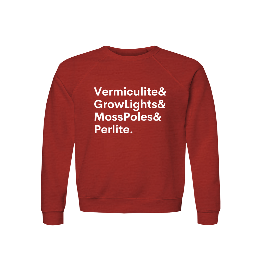 Vermiculite, GrowLights, MossPoles & Perlite Plant Lover Sweatshirt – Organic Cotton Raglan, view 5