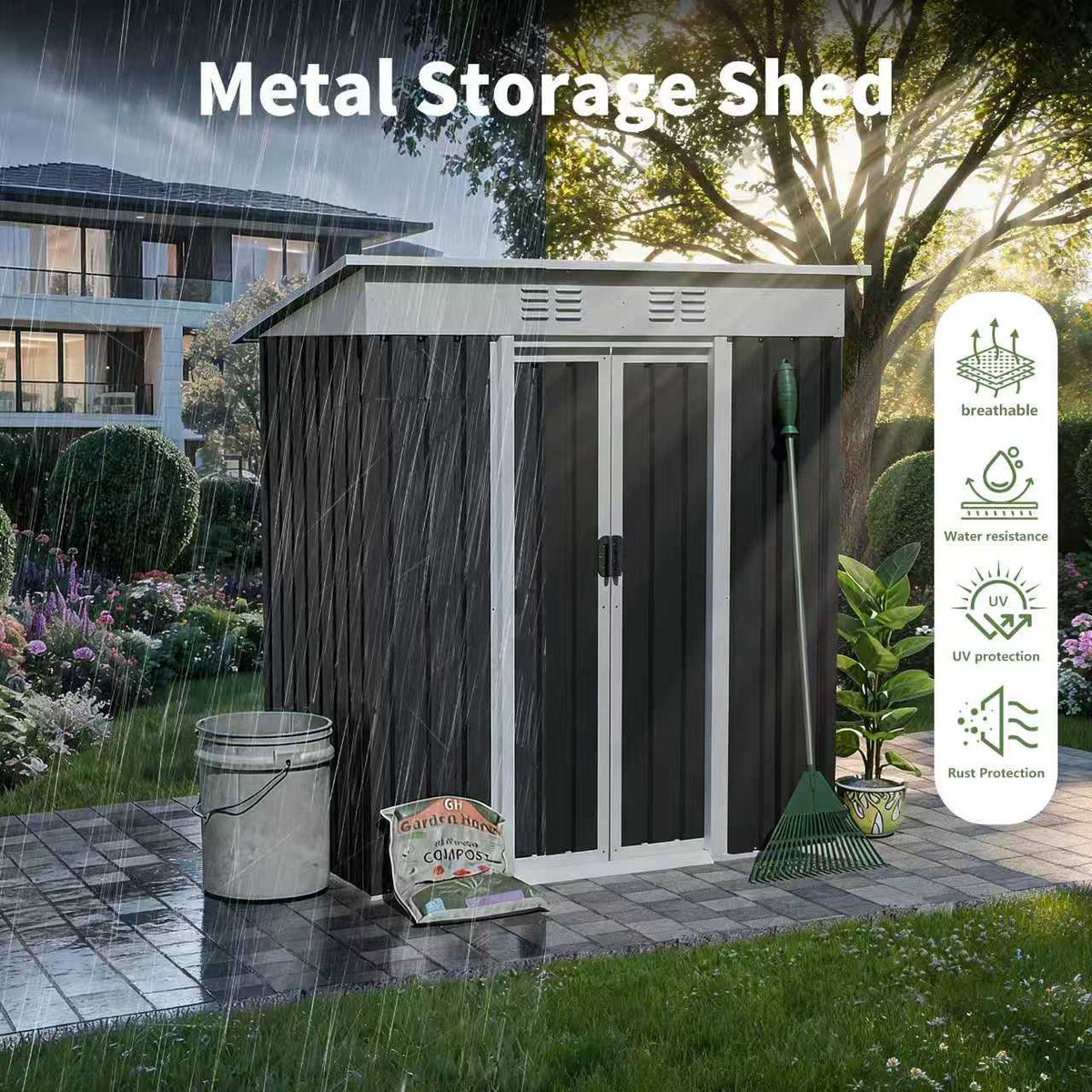 5x3 FT Metal Garden Shed with Sliding Door, view 5