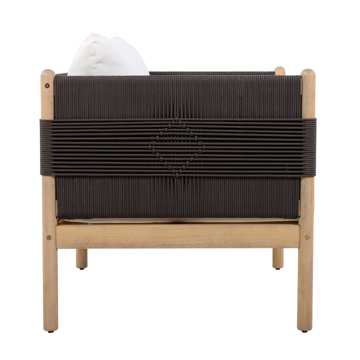 Outdoor Acacia Club Chairs (Set of 2) with Diamond-Pattern Black Rope, Light Teak Finish, view 6
