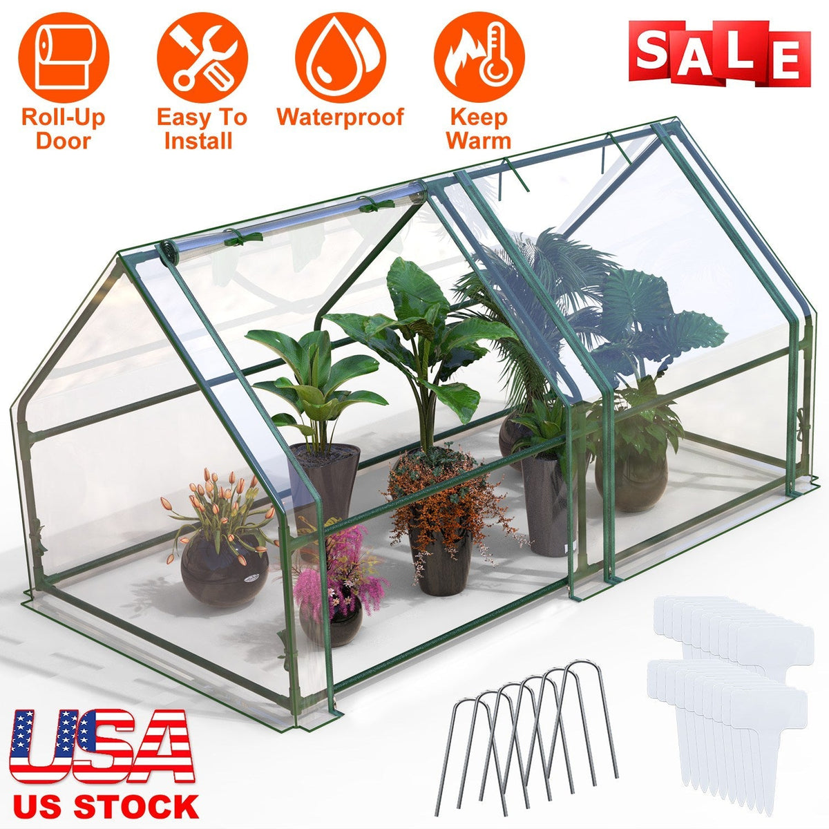 Portable Mini Greenhouse With Roll-Up Zipper Doors Waterproof UV-Resistant PVC Cover Hot House For Indoor, view 3