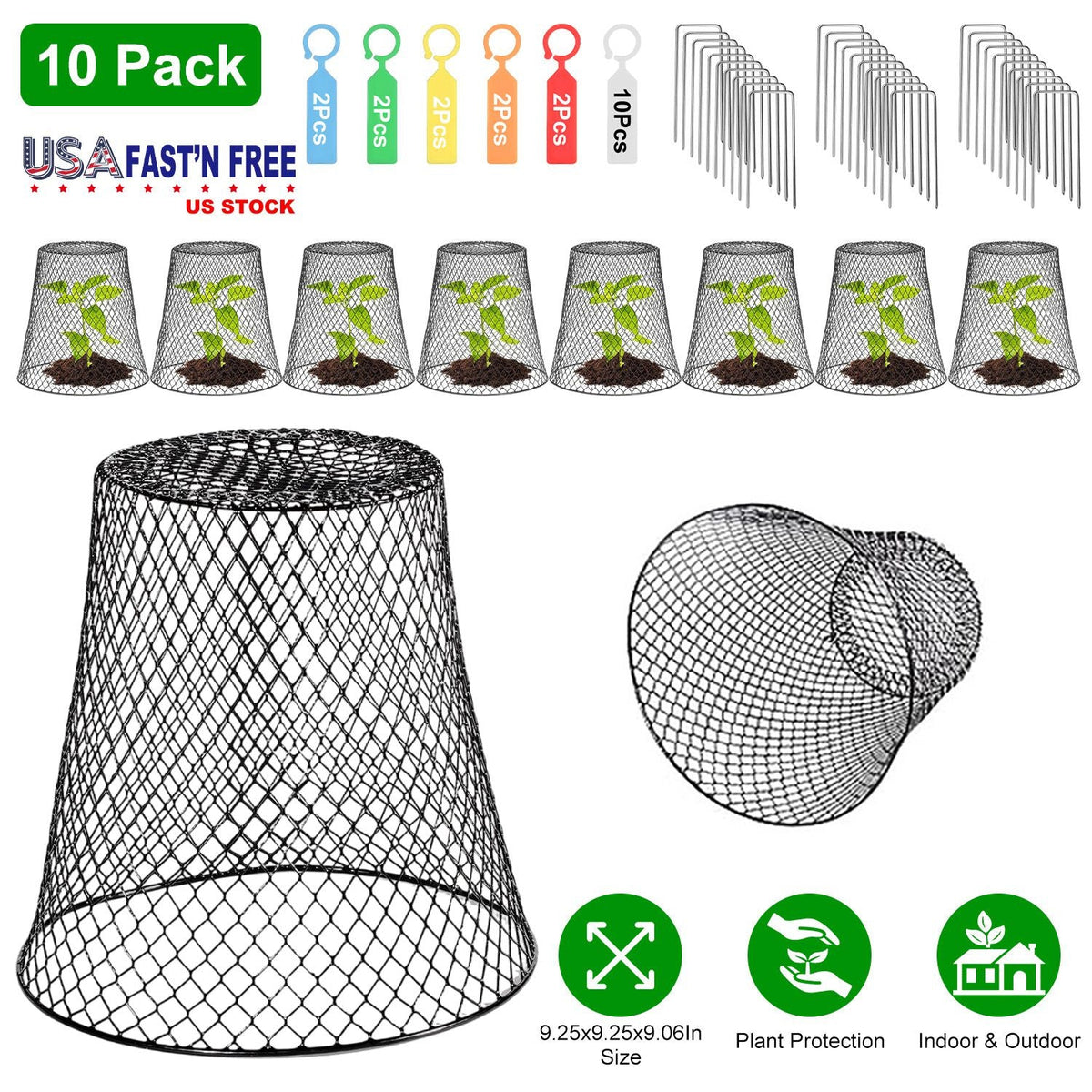 10Pack 9.25x9.25in Chicken Wire Cloches Plant Covers Metal Garden Cages Heavy Duty Plant Protectors with, view 7