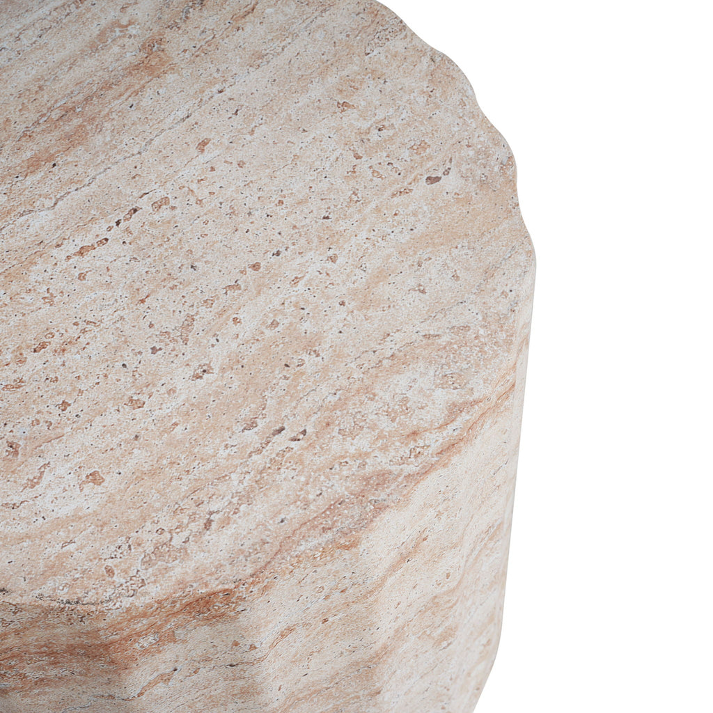 Outdoor / Indoor Lightweight Concrete Side Table, Cylinder Travertine Finish Accent Table - Beige, view 8
