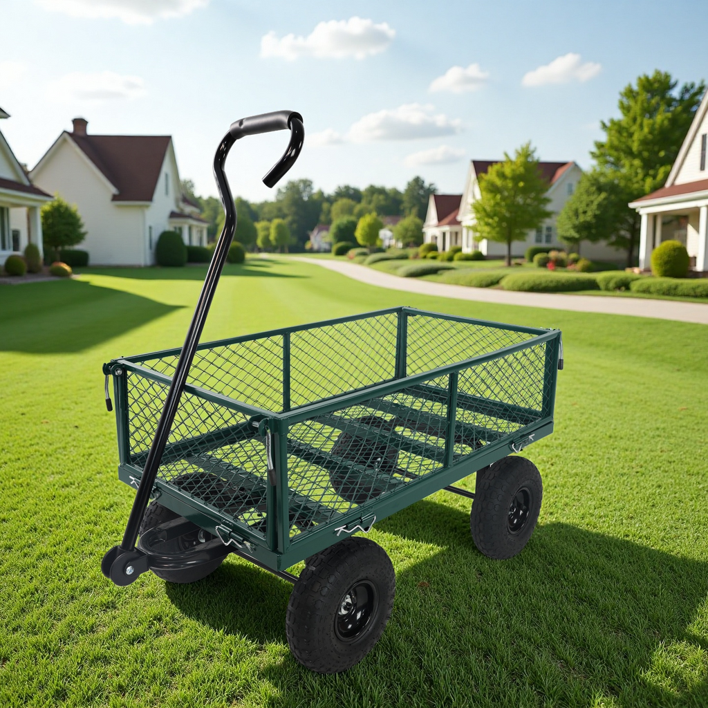 Green Metal Garden Cart with Heavy Duty Firewood Transport, view 6