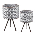 Metal Planter Stand, Round Galvanized Farmhouse Planter (Set of 2) - Gray