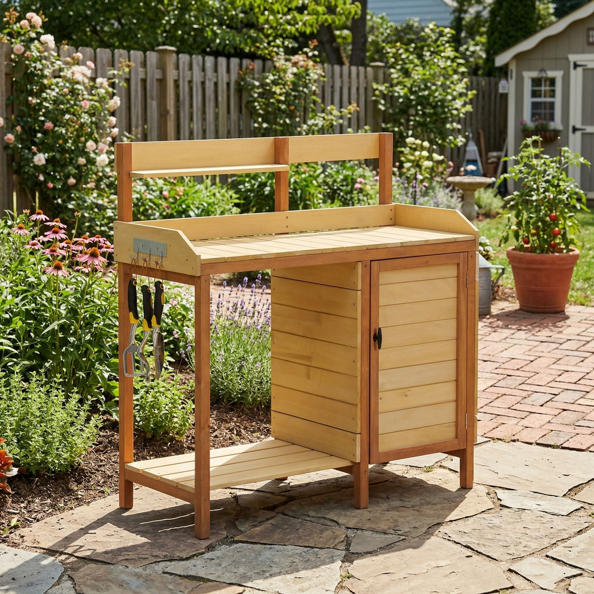 Outdoor Potting Bench Table With Sink, Garden Workstation, view 3