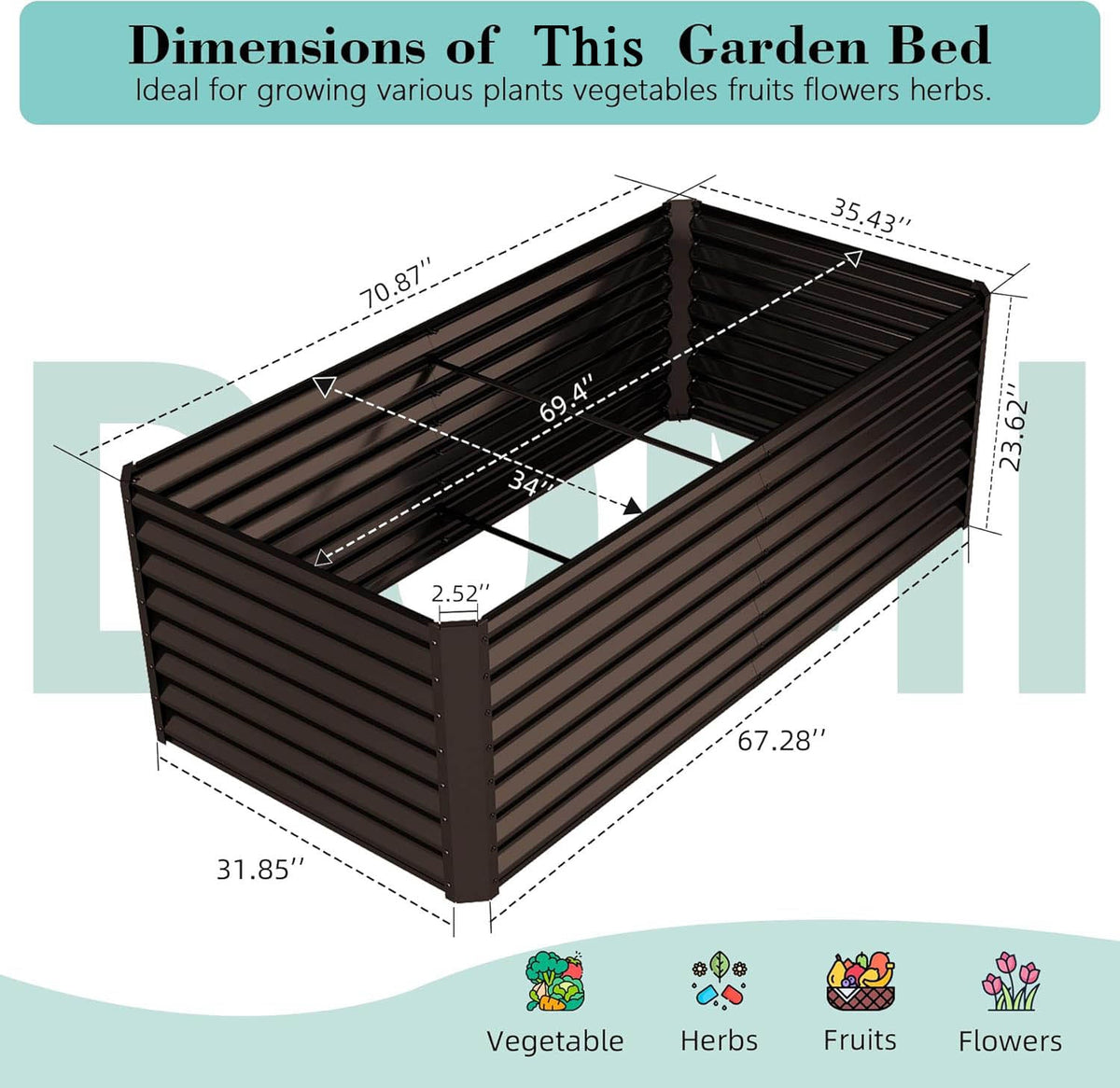 6x3x2ft Galvanized Raised Garden Bed – Brown