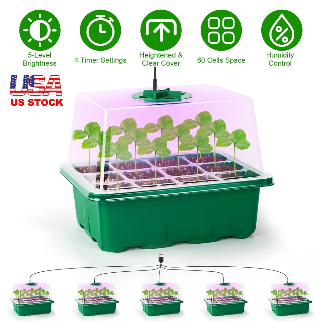 5Packs Seed Starter Tray With Grow Light Humidity Dome Germination Kit with 5-Level Brightness 4 Timers, view 5