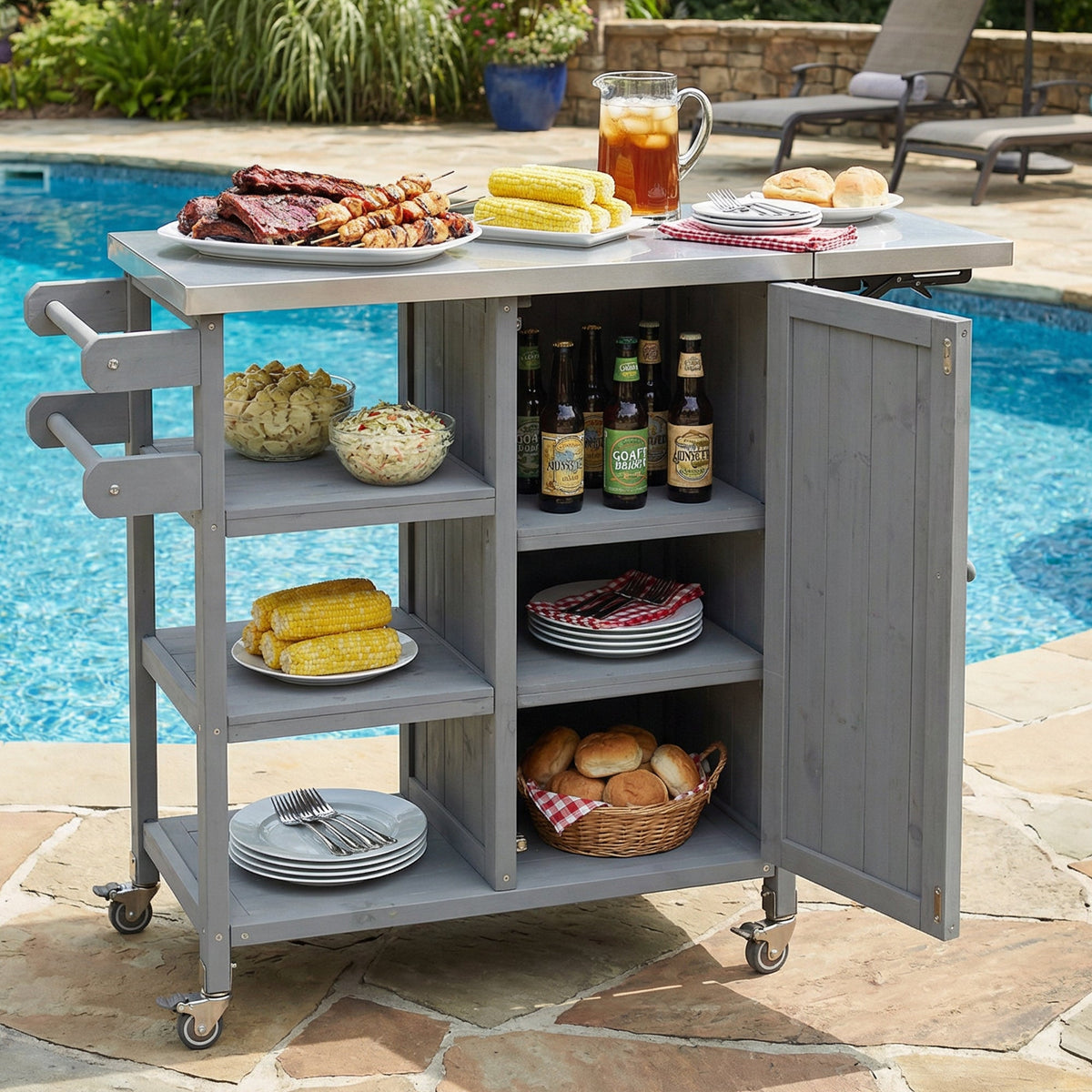 Foldable Outdoor Kitchen Island Patio Kitchen Cart, view 3