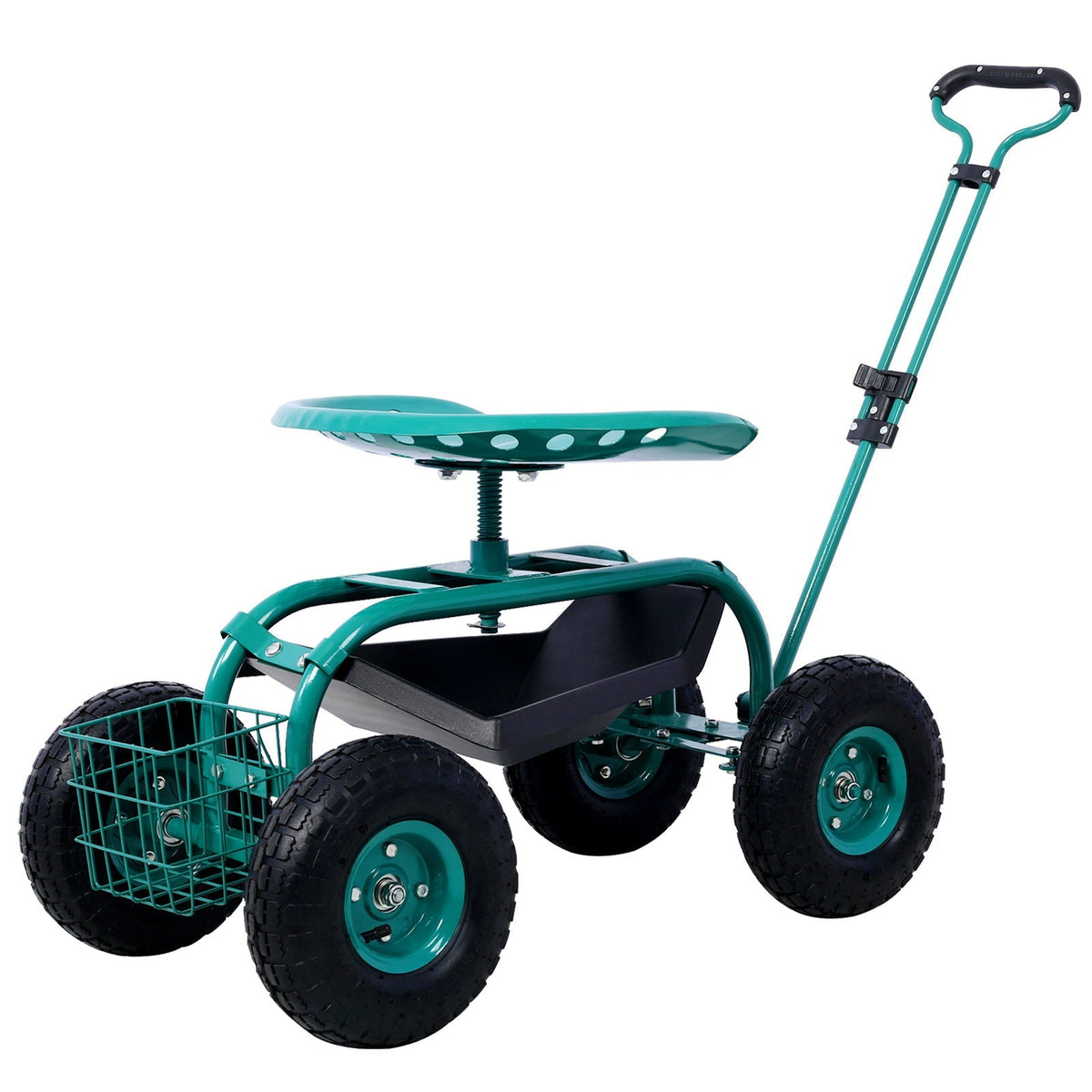 Rolling Garden Scooter Cart with 360° Swivel Seat and Tool Tray - Multiple Colors, view 3